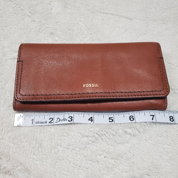 Fossil Brown Logan Leather Classic Large Flap Accordion Card Organizer Wallet - Picture 2 of 6